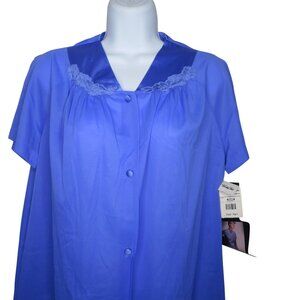 Vintage Vanity Fair Purple Nylon Pajama Top Satin Embroidered Details Size M